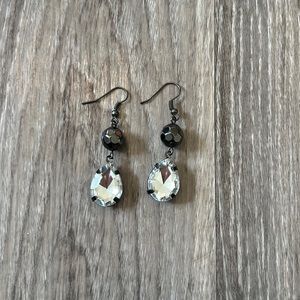 Dressy earrings. Gunmetal and clear gemstone